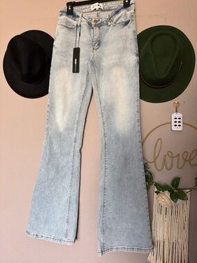 Fashion Nova Light Blue High-Rise Flare Jeans